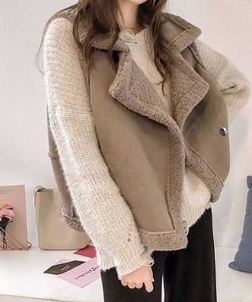 Primazel（プリマゼル）の「フェイクムートンもこもこボアファーベスト（その他アウター・レディース・アイボリー/モカ/キャメル・M）」の7枚目の写真