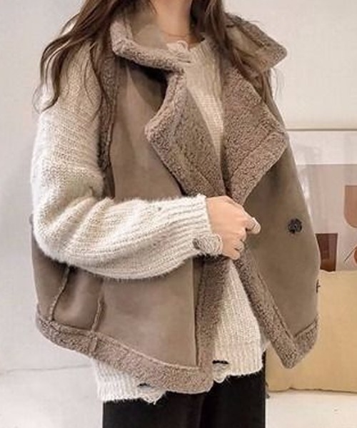 Primazel（プリマゼル）の「フェイクムートンもこもこボアファーベスト（その他アウター・レディース・アイボリー/モカ/キャメル・M）」の8枚目の写真