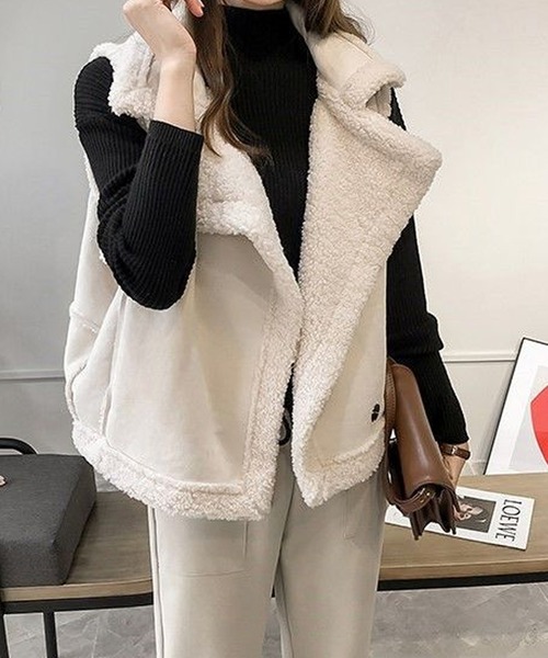 Primazel（プリマゼル）の「フェイクムートンもこもこボアファーベスト（その他アウター・レディース・アイボリー/モカ/キャメル・M）」の14枚目の写真