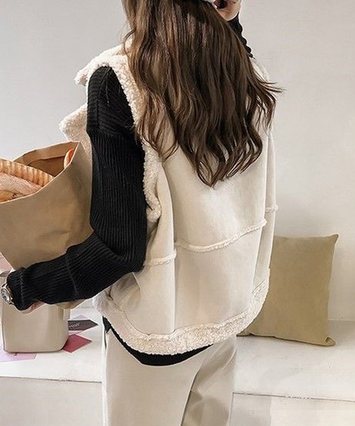 Primazel（プリマゼル）の「フェイクムートンもこもこボアファーベスト（その他アウター・レディース・アイボリー/モカ/キャメル・M）」の15枚目の写真