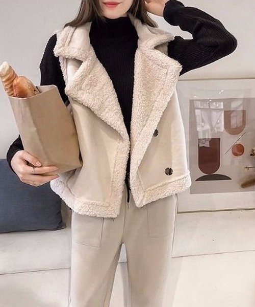 Primazel（プリマゼル）の「フェイクムートンもこもこボアファーベスト（その他アウター・レディース・アイボリー/モカ/キャメル・M）」の17枚目の写真