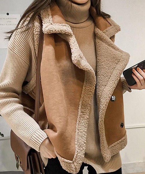 Primazel（プリマゼル）の「フェイクムートンもこもこボアファーベスト（その他アウター・レディース・アイボリー/モカ/キャメル・M）」の20枚目の写真