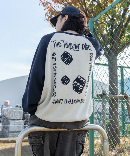 kutir(クティール)の「配色ラグランストリートロゴビッグニット(ニット/セーター・メンズ・ブラック系その他/ネイビー系/ネイビー/ブラック・MEDIUM/LARGE)」の4枚目の写真