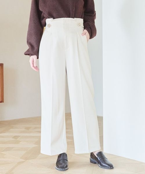 mysty woman（ミスティウーマン）の「サイドボタンハイウエストパンツ 996917（その他パンツ・レディース・ブルー系その他/アイボリー/ピンクベージュ・FREE）」の2枚目の写真