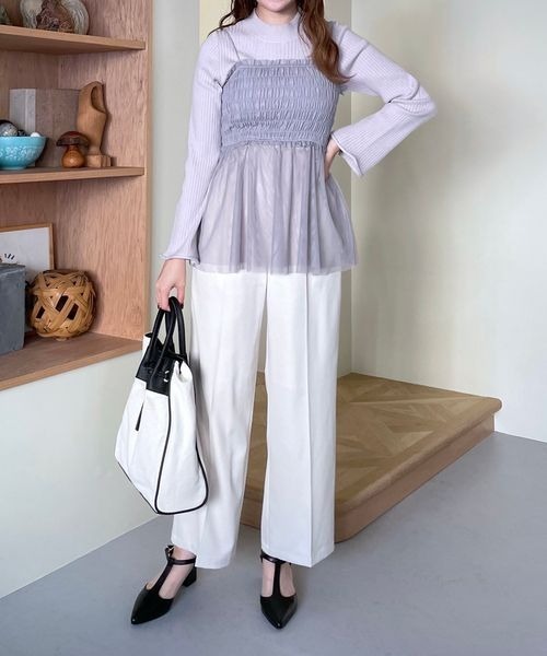 mysty woman（ミスティウーマン）の「サイドボタンハイウエストパンツ 996917（その他パンツ・レディース・ブルー系その他/アイボリー/ピンクベージュ・FREE）」の8枚目の写真