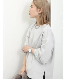 Samansa Mos2 blue | 裾スリットダンボールニットプルオーバー(Tシャツ/カットソー)