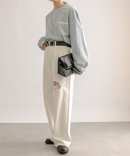 RIVE DROITE（リヴドロワ）の「MONN.:.(モン)/CINNAMONＴシャツ（Tシャツ/カットソー・レディース・ホワイト/サックスブルー・FREE）」の11枚目の写真