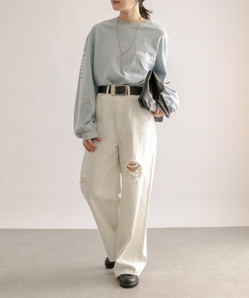 RIVE DROITE（リヴドロワ）の「MONN.:.(モン)/CINNAMONＴシャツ（Tシャツ/カットソー・レディース・ホワイト/サックスブルー・FREE）」の18枚目の写真