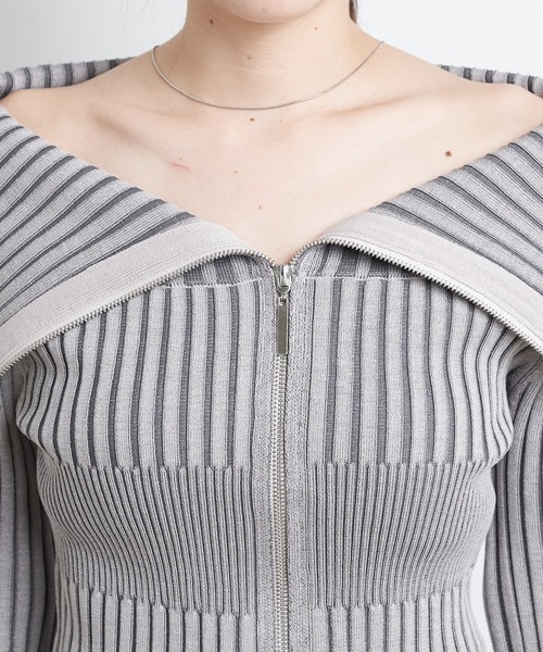 Chico（チコ）の「【5色展開】Wジップオフショルジャガードニット（ニット/セーター・レディース・ブラック/ブルー/アイボリー/グレー/ライム・FREE）」の13枚目の写真
