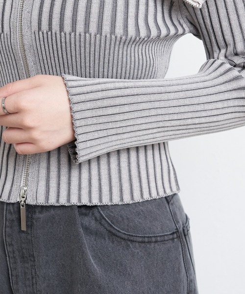 Chico（チコ）の「【5色展開】Wジップオフショルジャガードニット（ニット/セーター・レディース・ブラック/ブルー/アイボリー/グレー/ライム・FREE）」の14枚目の写真