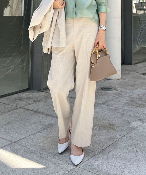 NOLLEY’S（ノーリーズ）の「《セットアップ対応》ウォッシャブル麻混セミワイドパンツ（その他パンツ・レディース・イエロー/ネイビー/ベージュ・38/36/34）」の19枚目の写真