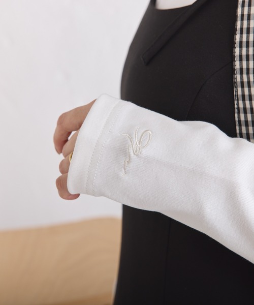 one after another NICE CLAUP(ワンアフターアナザーナイスクラップ)の「【選べる2つの着丈】ワンポイント刺繍テレコトップス(Tシャツ/カットソー・レディース・ラベンダー/ホワイト×ブラック/オフホワイト/ブラック・MEDIUM/SMALL)」の15枚目の写真
