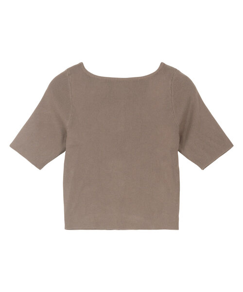 KOBE LETTUCE（コウベレタス）の「[ 岡部あゆみさんコラボ ]　選べるネック5分袖ショート丈細リブニットトップス（ニット/セーター・レディース・ネイビー/ブラック/ホワイト系/ブラック系/ブラウン系/ネイビー系/パープル系/オフホワイト/ライトパープル/モカ・F）」の6枚目の写真