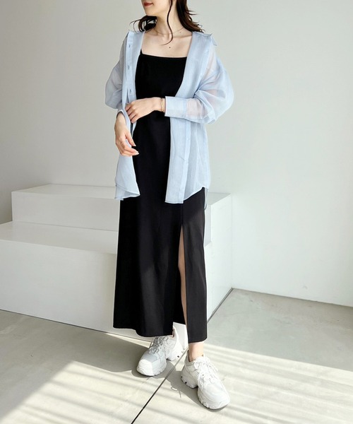 one after another NICE CLAUP（ワンアフターアナザーナイスクラップ）の「2サイズ展開/スリットキャミワンピース【WEB限定商品】（ワンピース・レディース・ブラック/ホワイト系その他/ブラック系その他/アイボリー・MEDIUM/SMALL）」の8枚目の写真