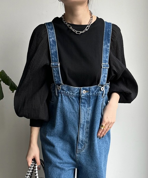 DouDou(ドゥドゥ)の「【WEB限定】袖シアー切替トップス(Tシャツ/カットソー・レディース・オフホワイト/ブラック・FREE)」の18枚目の写真