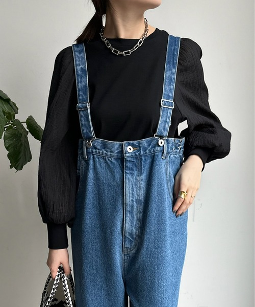 DouDou(ドゥドゥ)の「【WEB限定】袖シアー切替トップス(Tシャツ/カットソー・レディース・オフホワイト/ブラック・FREE)」の20枚目の写真