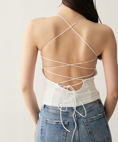 QFORON（キュフォロン）の「バック編み上げデザインカップ付きキャミソール（キャミソール・レディース・ブラック/ホワイト・M）」の8枚目の写真
