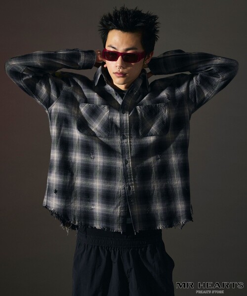 FREAK'S STORE（フリークスストア）の「限定展開 MR HEARTS/ミスターハーツ DAMAGE OMBRE CHECK LONG SLEEVE SHIRTS（シャツ/ブラウス・メンズ・ホワイト/ブルー/ブラック・SMALL/MEDIUM/LARGE）」の6枚目の写真