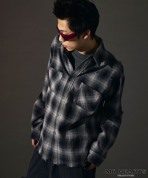 FREAK'S STORE（フリークスストア）の「限定展開 MR HEARTS/ミスターハーツ DAMAGE OMBRE CHECK LONG SLEEVE SHIRTS（シャツ/ブラウス・メンズ・ホワイト/ブルー/ブラック・SMALL/MEDIUM/LARGE）」の12枚目の写真