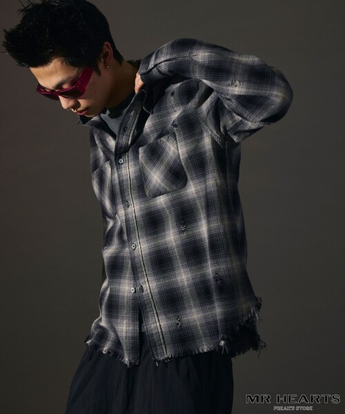 FREAK'S STORE（フリークスストア）の「限定展開 MR HEARTS/ミスターハーツ DAMAGE OMBRE CHECK LONG SLEEVE SHIRTS（シャツ/ブラウス・メンズ・ホワイト/ブルー/ブラック・SMALL/MEDIUM/LARGE）」の13枚目の写真