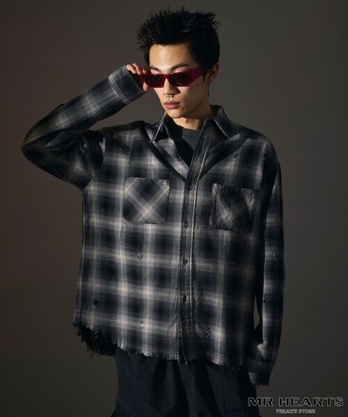 FREAK'S STORE（フリークスストア）の「限定展開 MR HEARTS/ミスターハーツ DAMAGE OMBRE CHECK LONG SLEEVE SHIRTS（シャツ/ブラウス・メンズ・ホワイト/ブルー/ブラック・SMALL/MEDIUM/LARGE）」の16枚目の写真