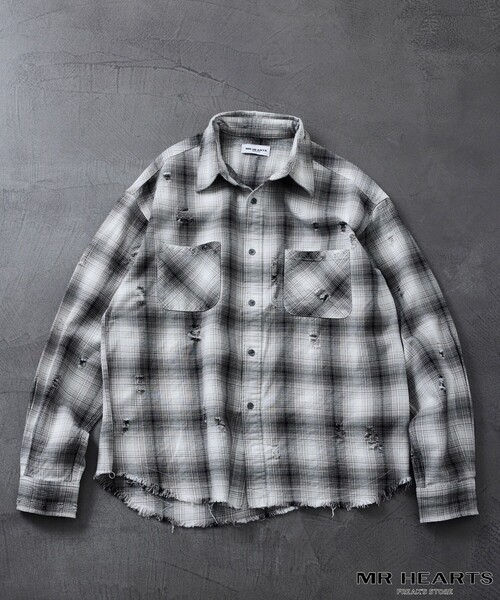 FREAK'S STORE（フリークスストア）の「限定展開 MR HEARTS/ミスターハーツ DAMAGE OMBRE CHECK LONG SLEEVE SHIRTS（シャツ/ブラウス・メンズ・ホワイト/ブルー/ブラック・SMALL/MEDIUM/LARGE）」の2枚目の写真