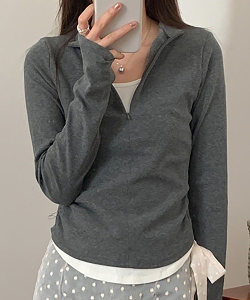 LAFFMO（ラフモ）の「ジップアップリブカットソー（Tシャツ/カットソー・レディース・ブラウン/グレー/ブラック・F）」の3枚目の写真