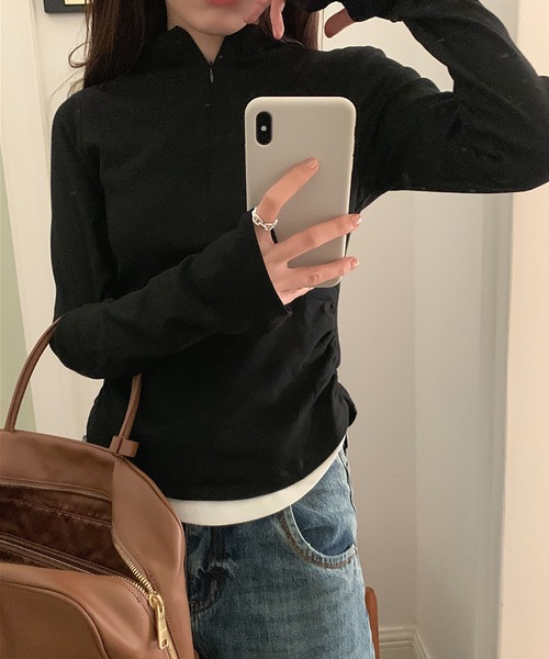 LAFFMO（ラフモ）の「ジップアップリブカットソー（Tシャツ/カットソー・レディース・ブラウン/グレー/ブラック・F）」の15枚目の写真