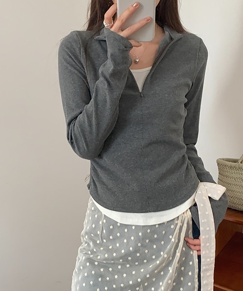 LAFFMO（ラフモ）の「ジップアップリブカットソー（Tシャツ/カットソー・レディース・ブラウン/グレー/ブラック・F）」の18枚目の写真