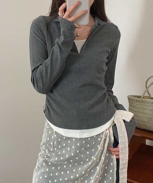 LAFFMO（ラフモ）の「ジップアップリブカットソー（Tシャツ/カットソー・レディース・ブラウン/グレー/ブラック・F）」の19枚目の写真