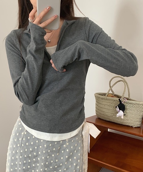 LAFFMO（ラフモ）の「ジップアップリブカットソー（Tシャツ/カットソー・レディース・ブラウン/グレー/ブラック・F）」の20枚目の写真