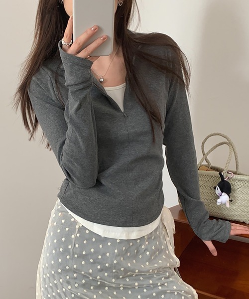 LAFFMO（ラフモ）の「ジップアップリブカットソー（Tシャツ/カットソー・レディース・ブラウン/グレー/ブラック・F）」の22枚目の写真