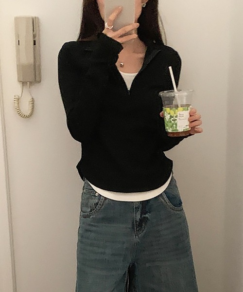 LAFFMO（ラフモ）の「ジップアップリブカットソー（Tシャツ/カットソー・レディース・ブラウン/グレー/ブラック・F）」の4枚目の写真