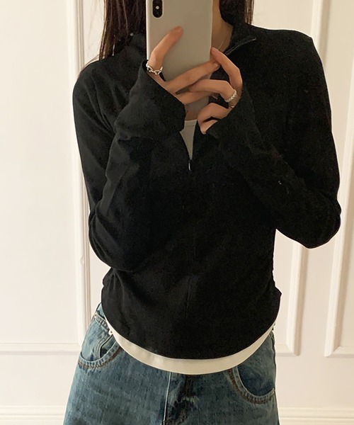 LAFFMO（ラフモ）の「ジップアップリブカットソー（Tシャツ/カットソー・レディース・ブラウン/グレー/ブラック・F）」の5枚目の写真