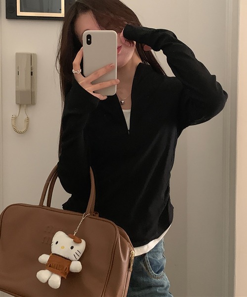 LAFFMO（ラフモ）の「ジップアップリブカットソー（Tシャツ/カットソー・レディース・ブラウン/グレー/ブラック・F）」の8枚目の写真