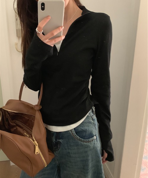 LAFFMO（ラフモ）の「ジップアップリブカットソー（Tシャツ/カットソー・レディース・ブラウン/グレー/ブラック・F）」の11枚目の写真