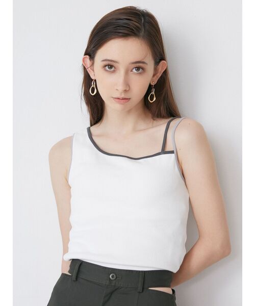 MURUA(ムルーア)の「バイカラーストラップテレコキャミソール(Tシャツ/カットソー・レディース・ホワイト/ブラック・FREE)」の4枚目の写真