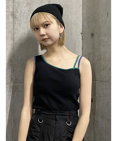 MURUA(ムルーア)の「バイカラーストラップテレコキャミソール(Tシャツ/カットソー・レディース・ホワイト/ブラック・FREE)」の12枚目の写真