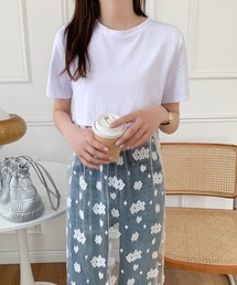 ECLIN | サイドスリットフラワーチュール切替半袖Teeシャツ(Tシャツ/カットソー)
