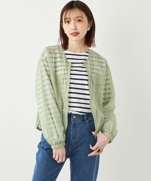 SHIPS Colors(シップス カラーズ)の「SHIPS Colors:〈手洗い可能〉ライト タフタ シアー ジップ ブルゾン◇(ブルゾン・レディース・ナチュラル/ブラック/ライトグリーン・ONE SIZE)」の11枚目の写真