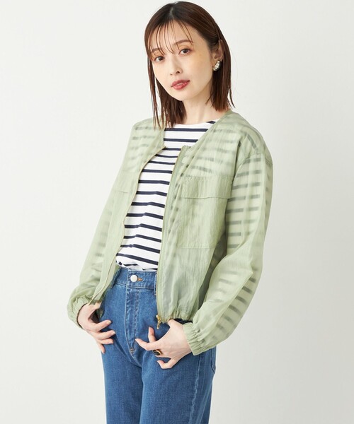 SHIPS Colors(シップス カラーズ)の「SHIPS Colors:〈手洗い可能〉ライト タフタ シアー ジップ ブルゾン◇(ブルゾン・レディース・ナチュラル/ブラック/ライトグリーン・ONE SIZE)」の12枚目の写真