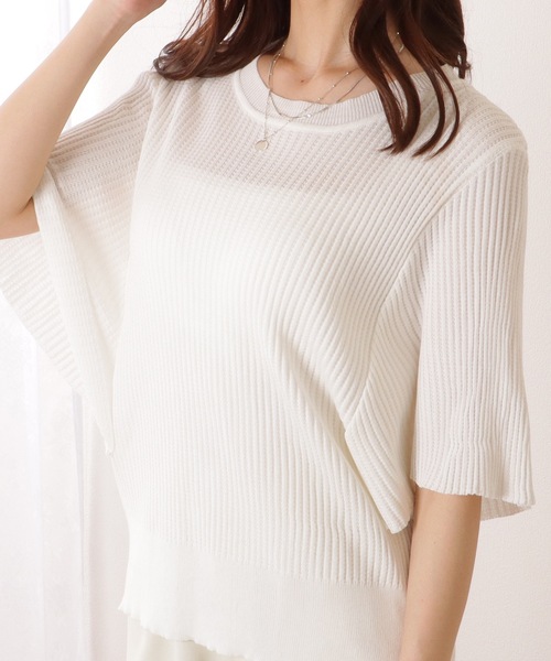 Lace Ladies(レースレディース)の「バタフライスリーブ プリーツ 半袖 ニット プルオーバー(ニット/セーター・レディース・ブラック/ホワイト・S/M/XL)」の1枚目の写真