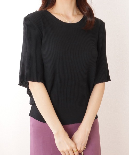 Lace Ladies(レースレディース)の「バタフライスリーブ プリーツ 半袖 ニット プルオーバー(ニット/セーター・レディース・ブラック/ホワイト・S/M/XL)」の2枚目の写真