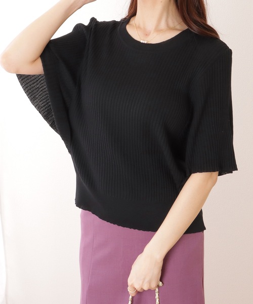 Lace Ladies(レースレディース)の「バタフライスリーブ プリーツ 半袖 ニット プルオーバー(ニット/セーター・レディース・ブラック/ホワイト・S/M/XL)」の3枚目の写真