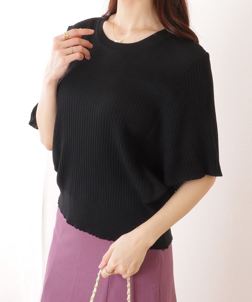 Lace Ladies(レースレディース)の「バタフライスリーブ プリーツ 半袖 ニット プルオーバー(ニット/セーター・レディース・ブラック/ホワイト・S/M/XL)」の4枚目の写真