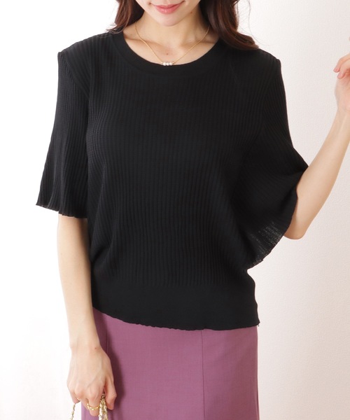 Lace Ladies(レースレディース)の「バタフライスリーブ プリーツ 半袖 ニット プルオーバー(ニット/セーター・レディース・ブラック/ホワイト・S/M/XL)」の6枚目の写真