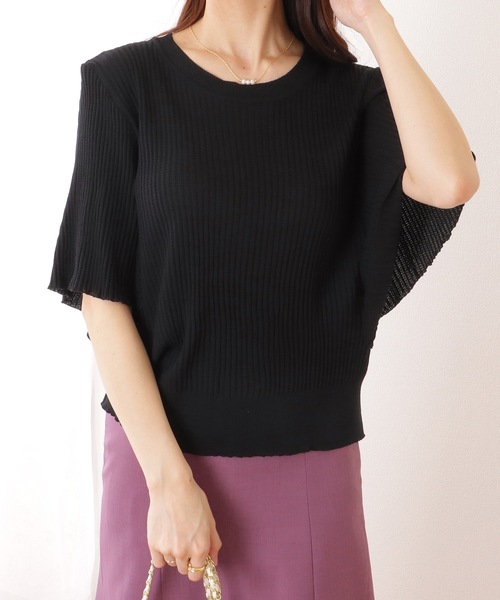 Lace Ladies(レースレディース)の「バタフライスリーブ プリーツ 半袖 ニット プルオーバー(ニット/セーター・レディース・ブラック/ホワイト・S/M/XL)」の7枚目の写真