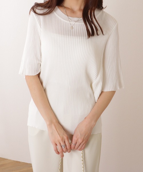 Lace Ladies(レースレディース)の「バタフライスリーブ プリーツ 半袖 ニット プルオーバー(ニット/セーター・レディース・ブラック/ホワイト・S/M/XL)」の8枚目の写真