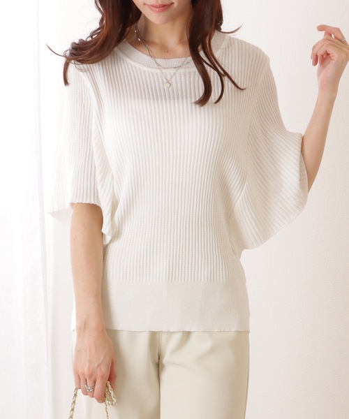 Lace Ladies(レースレディース)の「バタフライスリーブ プリーツ 半袖 ニット プルオーバー(ニット/セーター・レディース・ブラック/ホワイト・S/M/XL)」の9枚目の写真