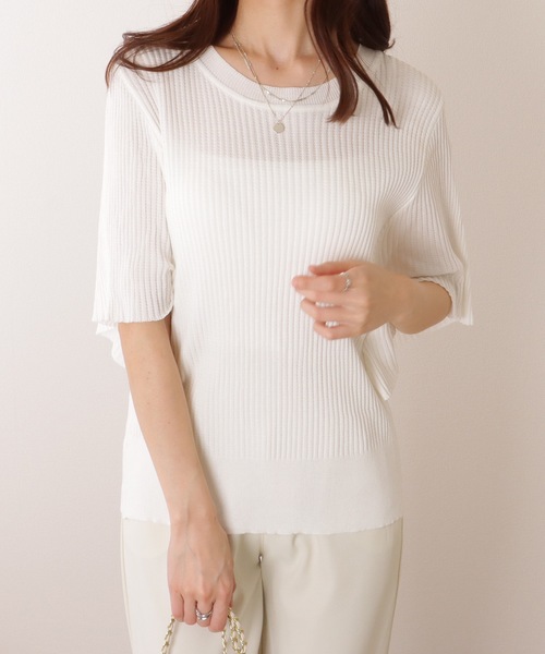 Lace Ladies(レースレディース)の「バタフライスリーブ プリーツ 半袖 ニット プルオーバー(ニット/セーター・レディース・ブラック/ホワイト・S/M/XL)」の10枚目の写真